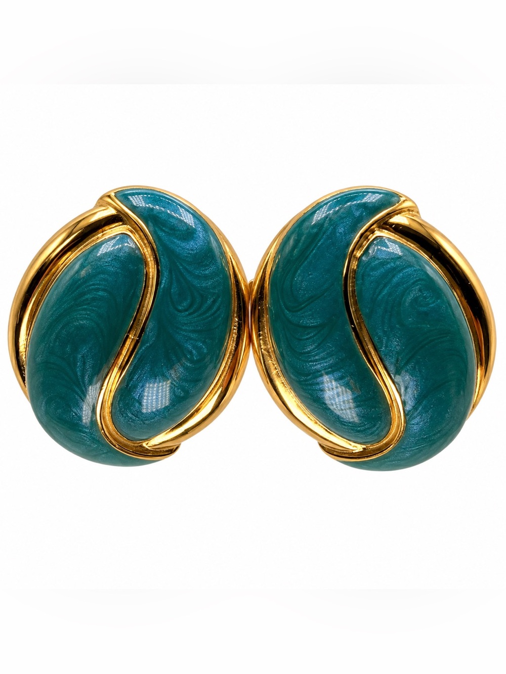 Trifari Gold-Tone Teal Swirl pierce  Earrings - Women's Jewelry